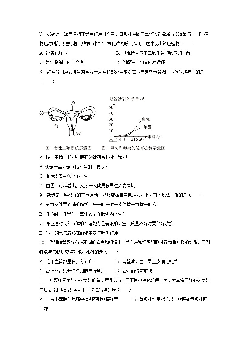 2023年河南省南阳市南召县中考生物二模试卷（含解析）第2页