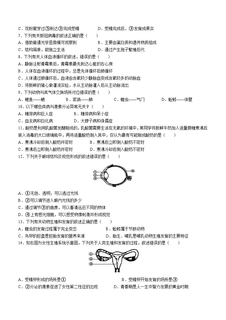 2023年山东省菏泽市鄄城县中考三模生物试题（含答案）02