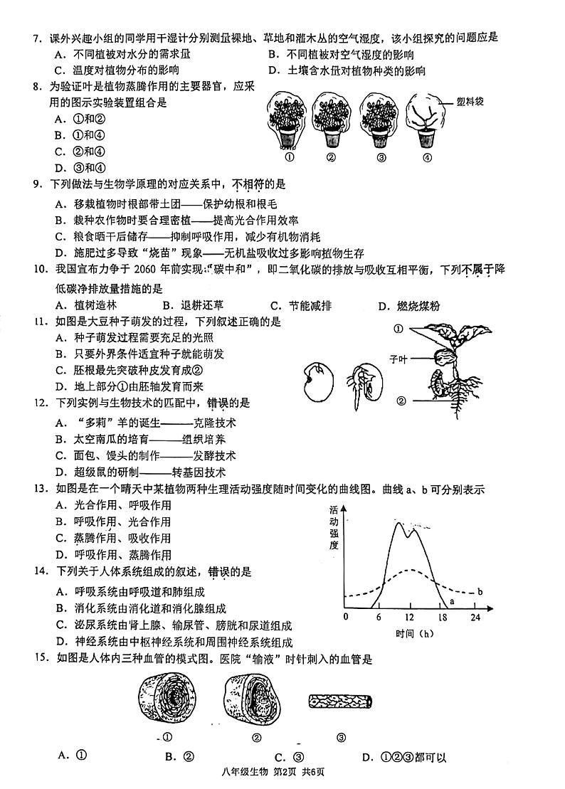 2022年江苏省镇江市丹阳市中考一模生物试题02
