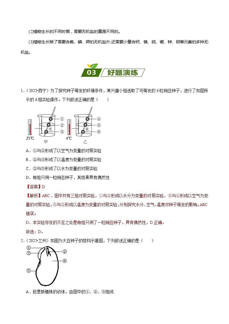 查补易混易错点03  绿色开花植物的一生-【查漏补缺】2023年中考生物三轮冲刺过关 试卷03