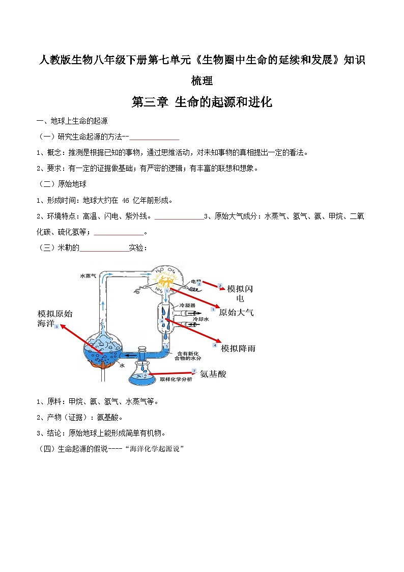 第三章 生命的起源和进化——【期末复习】八年级生物章节知识点梳理（人教版八年级下册）01
