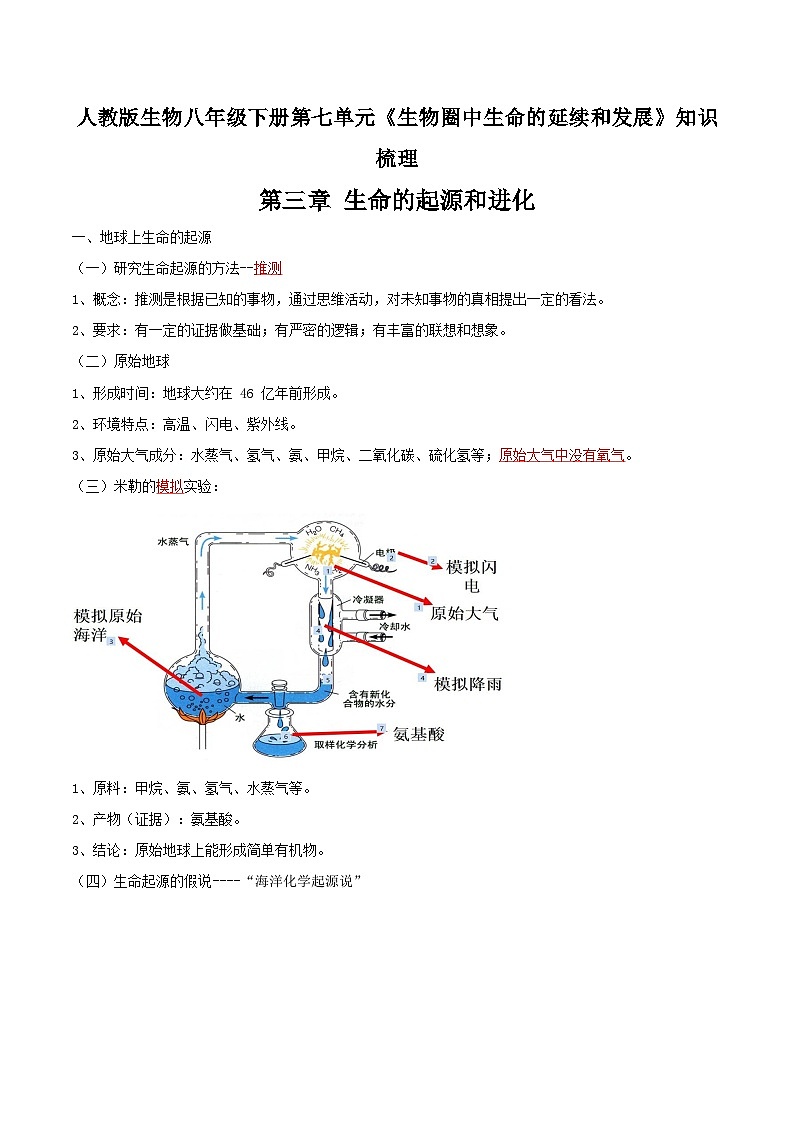 第三章 生命的起源和进化——【期末复习】八年级生物章节知识点梳理（人教版八年级下册）01