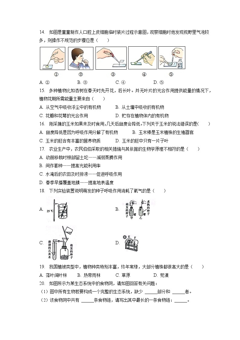 2022-2023学年河南省新乡市封丘县七年级（上）期末生物试卷（含解析）03