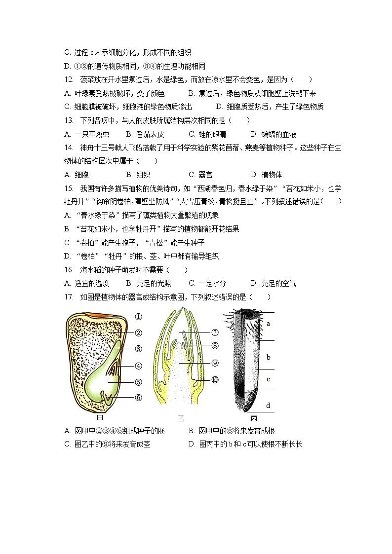 2022-2023学年河南省驻马店市泌阳县七年级（上）期末生物试卷（含解析）第3页