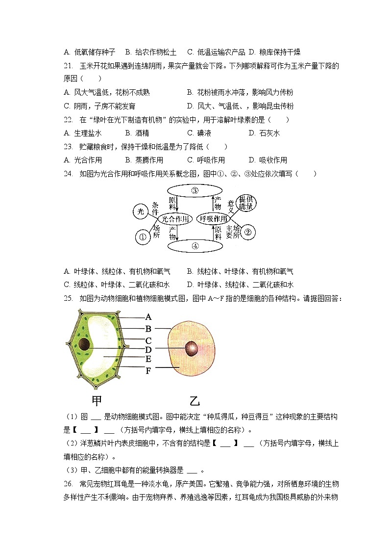 2022-2023学年湖北省黄石市阳新县七年级（上）期末生物试卷（含解析）第3页