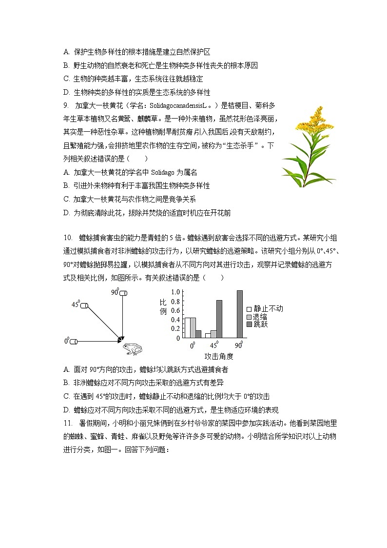 2022-2023学年湖北省黄冈市八年级（上）期末生物试卷（含解析）第3页