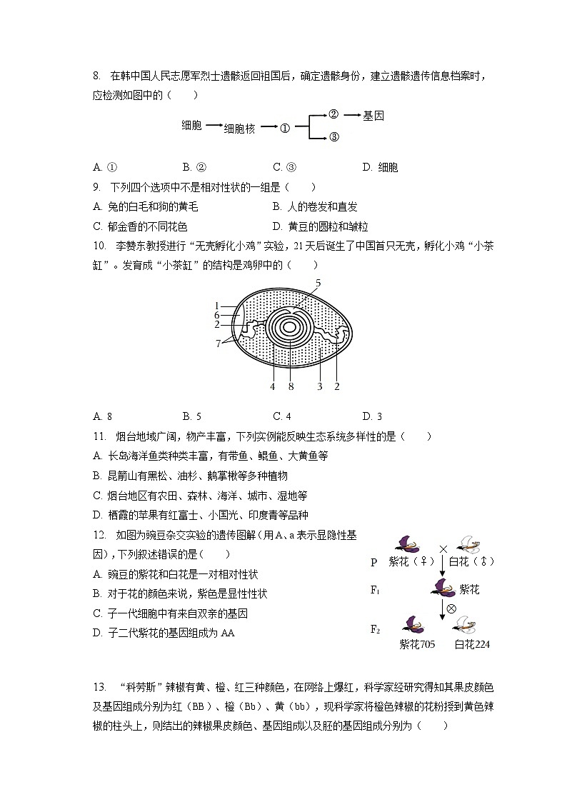 2022-2023学年山东省烟台市栖霞市八年级（上）期末生物试卷（五四学制）（含解析）第2页
