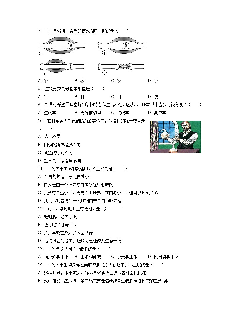 2022-2023学年天津市红桥区八年级（上）期末生物试卷（含解析）02