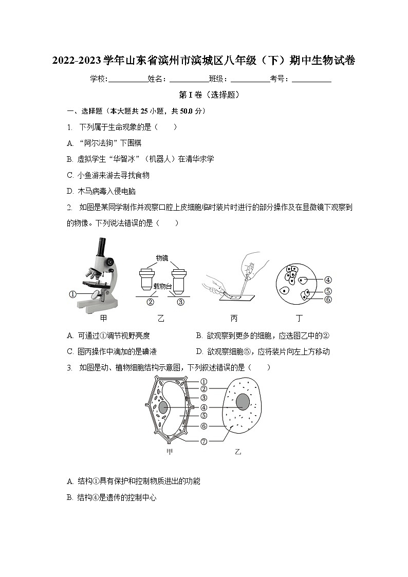 2022-2023学年山东省滨州市滨城区八年级（下）期中生物试卷（含解析）01