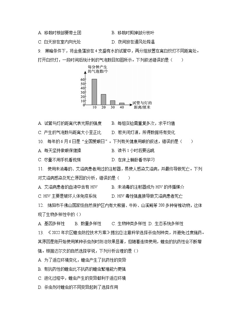 2022-2023学年四川省眉山市东坡区苏洵中学八年级（下）期中生物试卷（含解析）02