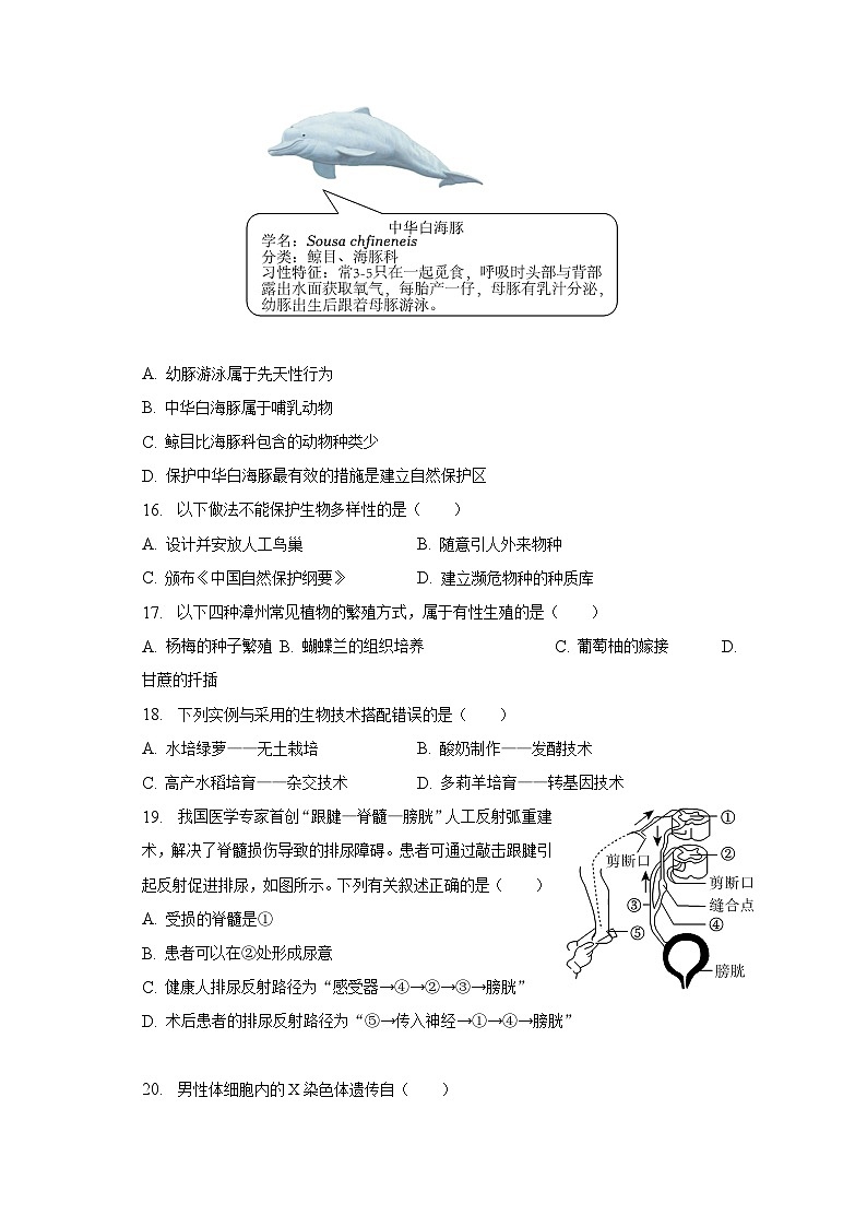 2023年福建省漳州市中考生物适应性试卷（5月份）（含解析）03