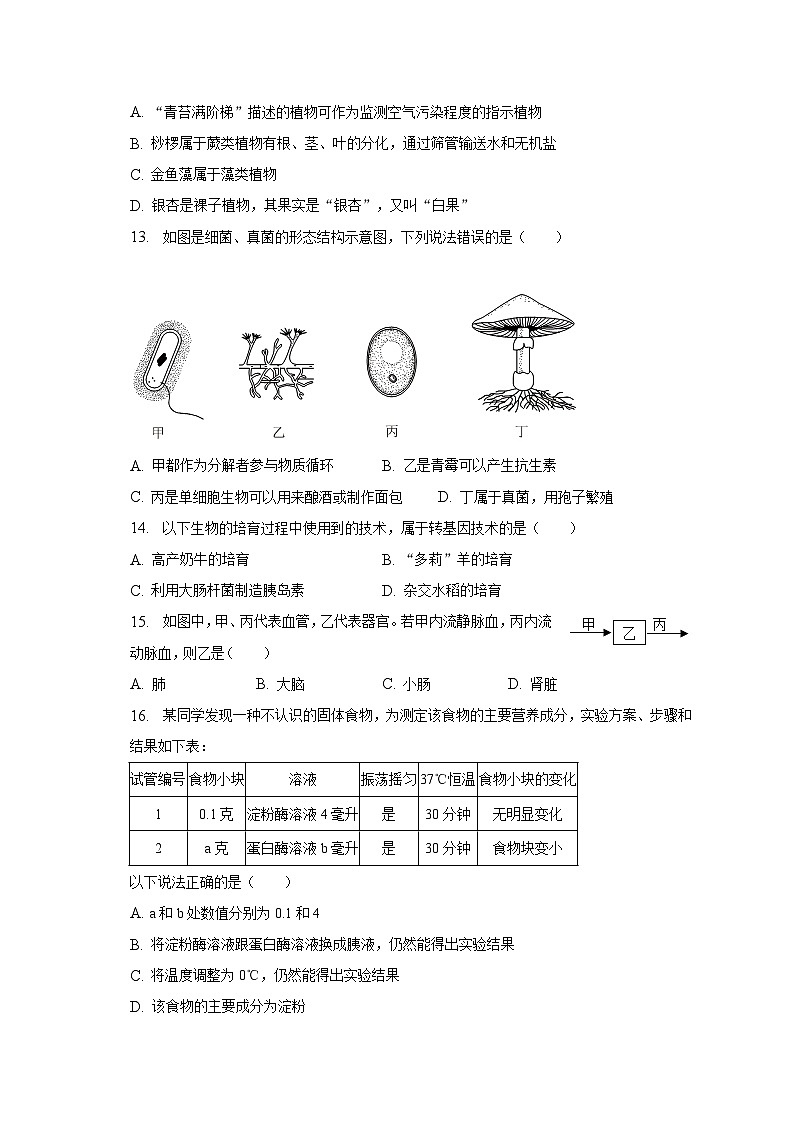 2023年海南省海口十四中教育集团中考生物二模试卷（含解析）03