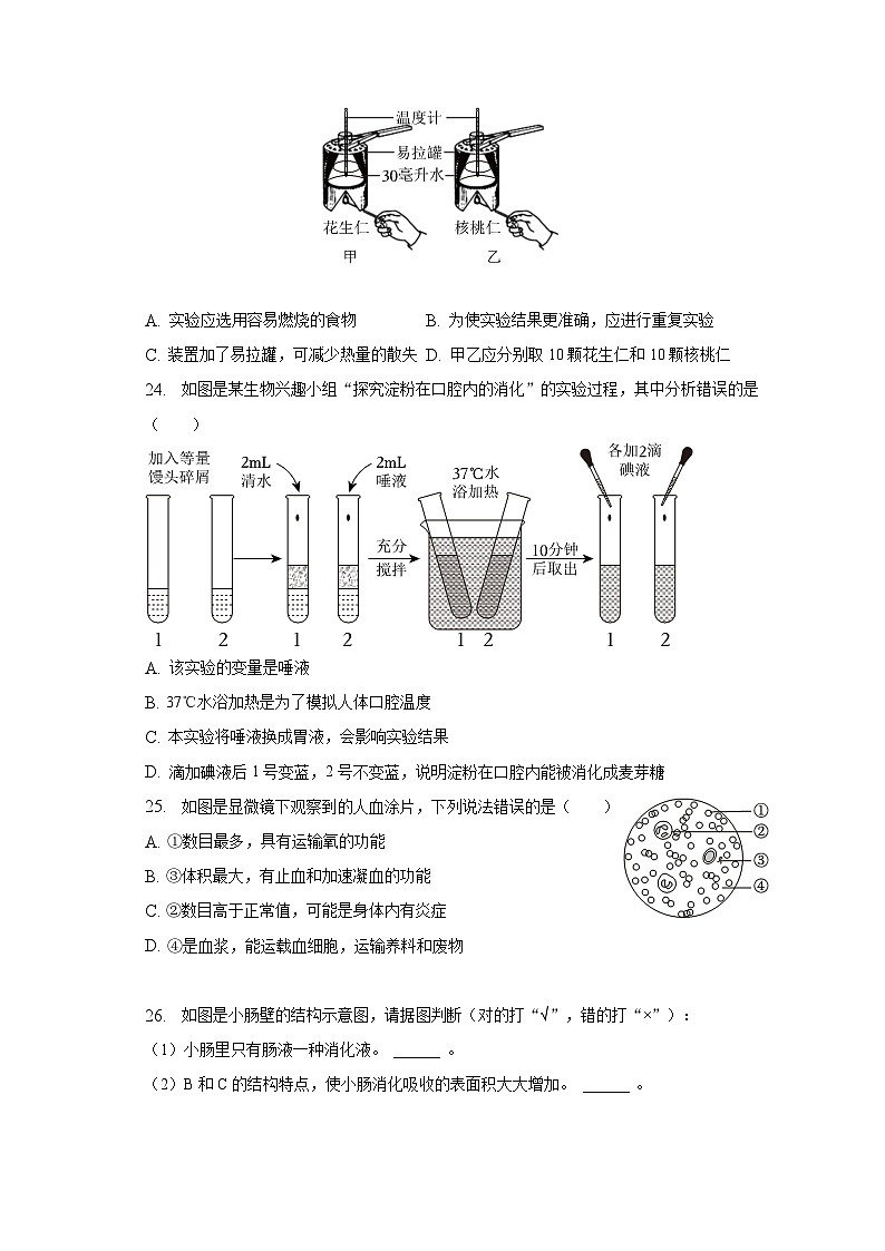 2022-2023学年福建省福州市闽侯县七年级（下）期中生物试卷（含解析）第3页