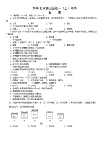 2018北京房山区初一（上）期中生物含答案