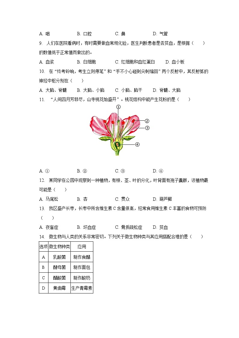 2023年宁夏吴忠市盐池县中考生物二模试卷（含解析）02