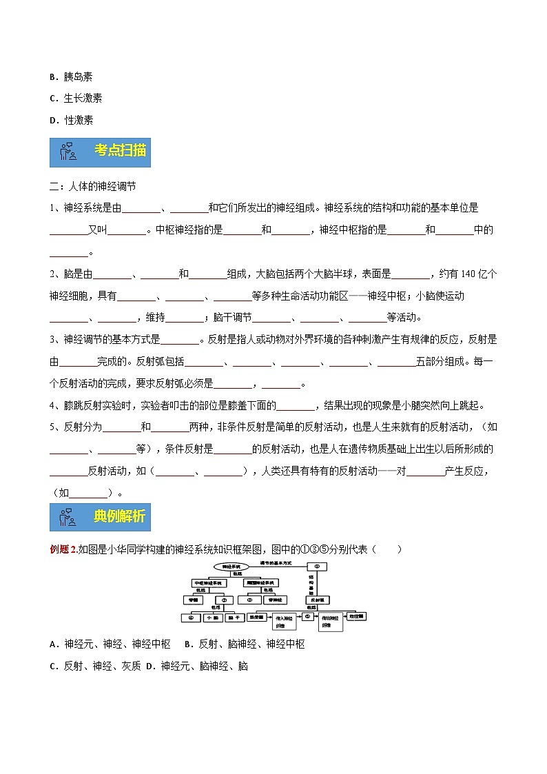 【期末总复习】2021-2022学年苏教版生物七年级下学期期末讲学案-专题05 人体生命活动的调节（原卷版+解析版）03