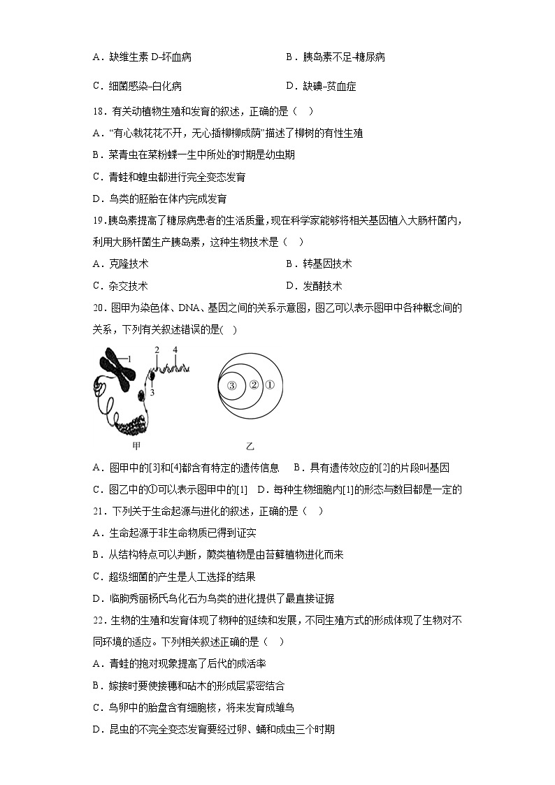 卷02-2022-2023学年人教版八年级生物下学期期末综合测试卷（原卷版+解析版）03