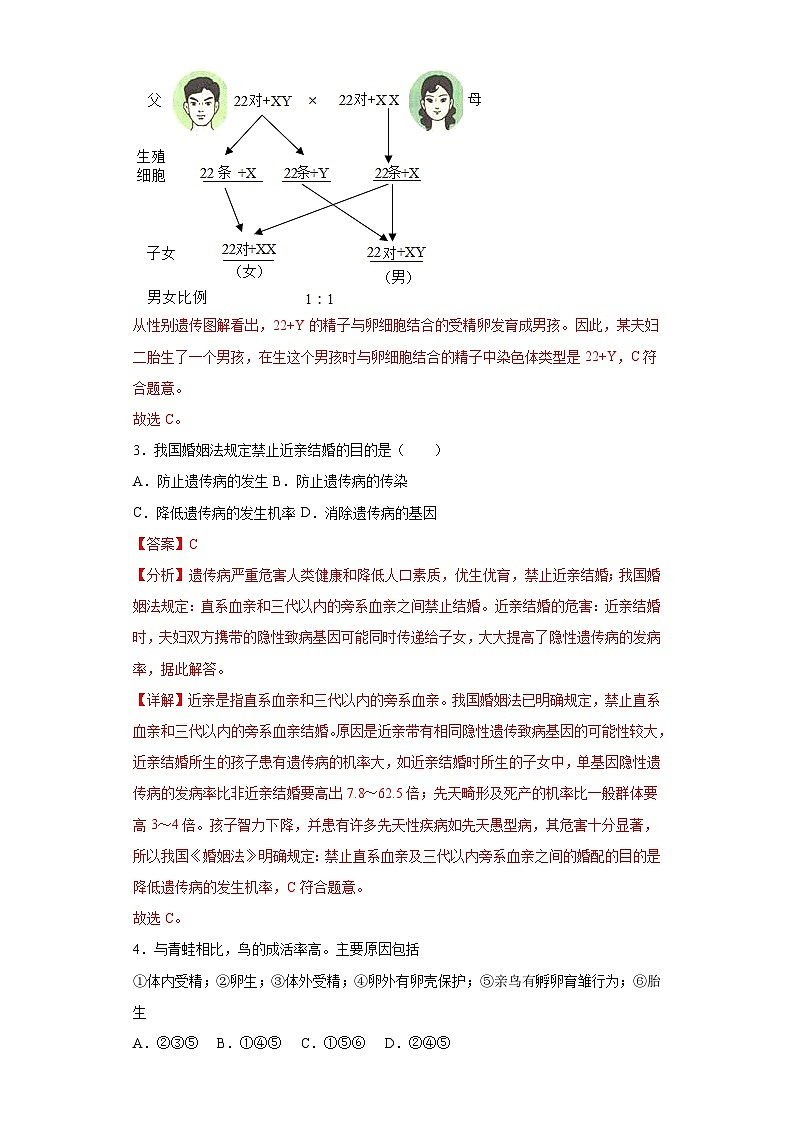 卷02-2022-2023学年人教版八年级生物下学期期末综合测试卷（原卷版+解析版）02