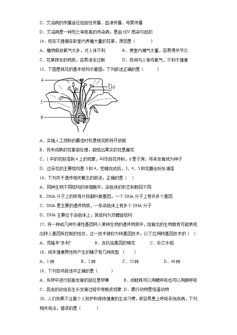 卷05-2022-2023学年人教版八年级生物下学期期末综合测试卷（原卷版+解析版）03