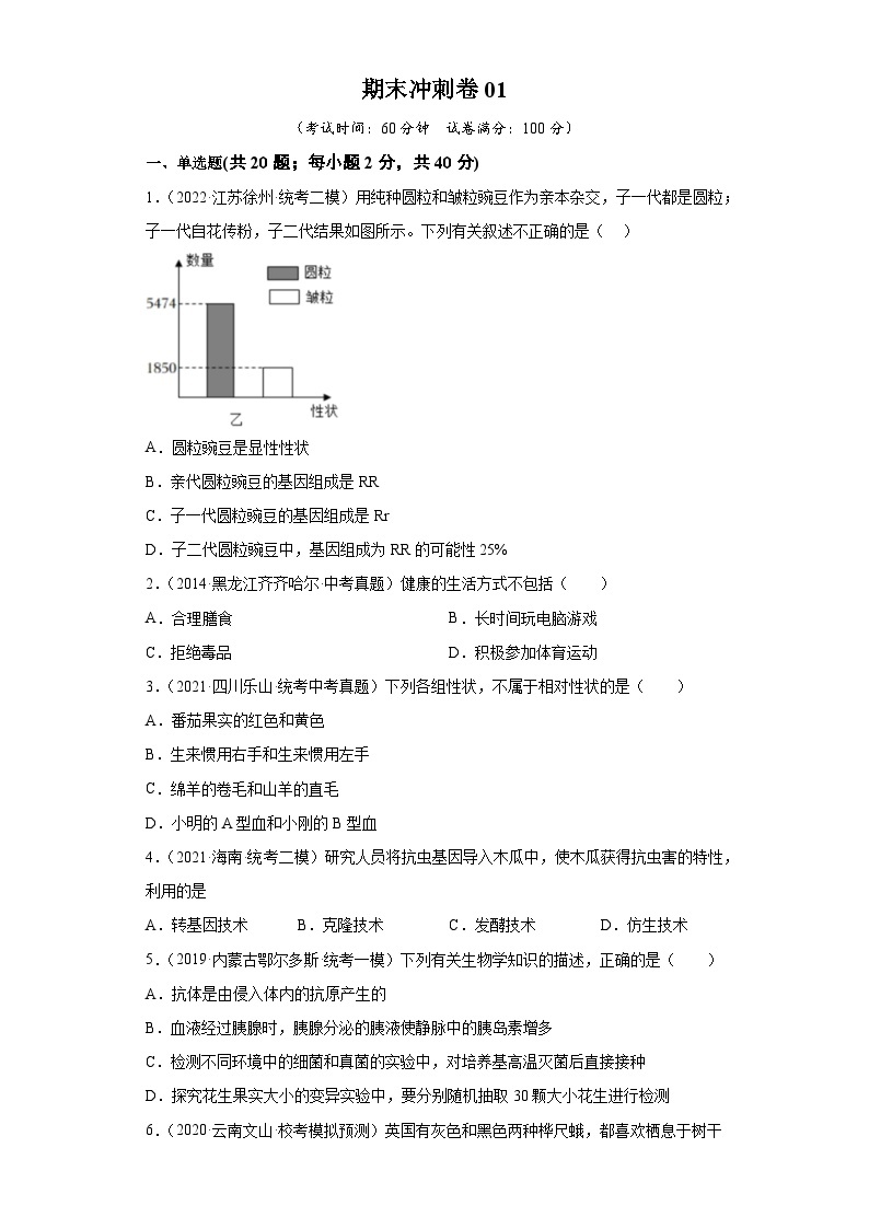 期末卷01-2022-2023学年八年级生物下学期期中期末复习知识梳理+冲刺卷（人教版）01