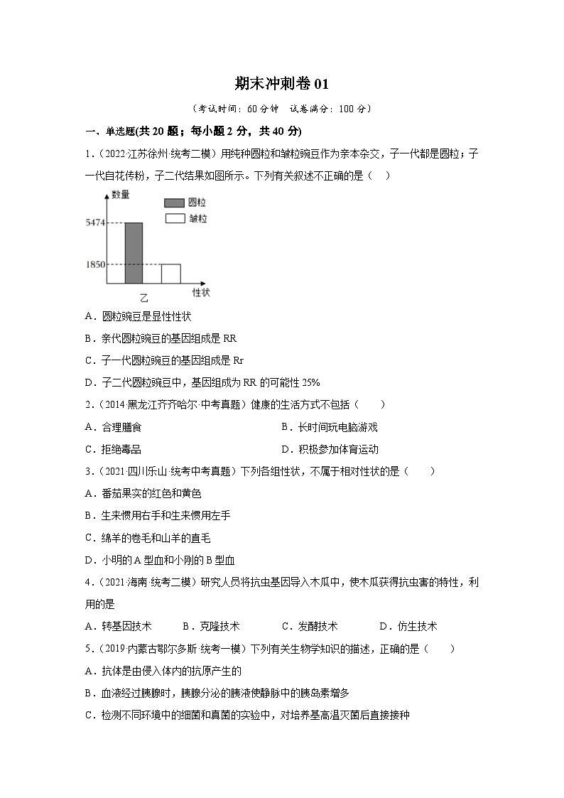 期末卷01-2022-2023学年八年级生物下学期期中期末复习知识梳理+冲刺卷（人教版）01