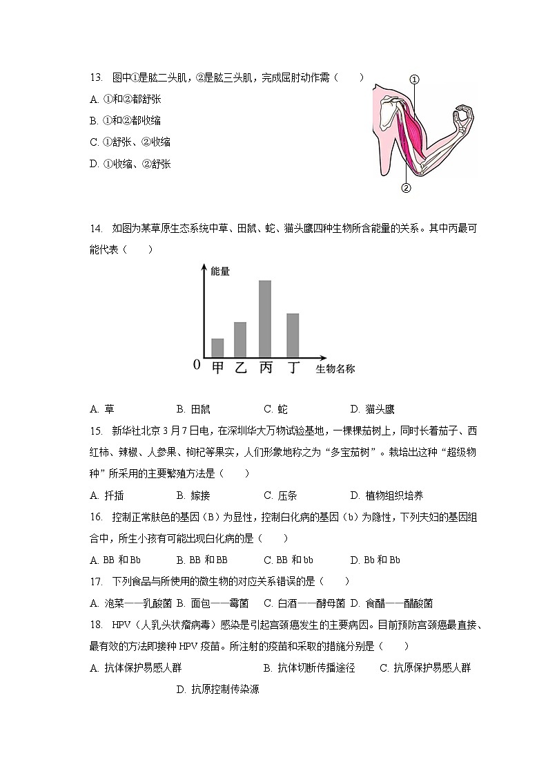 2023年江苏省盐城市盐都区中考生物二模试卷（含解析）03
