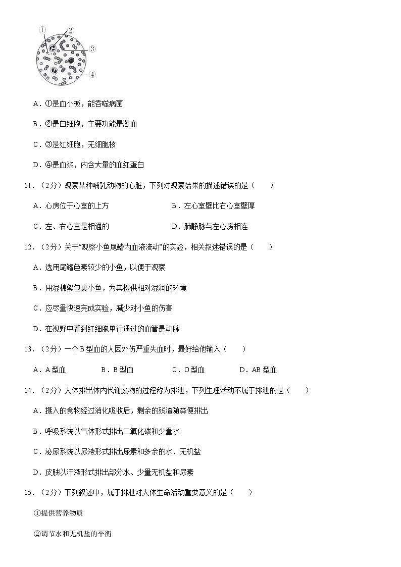 2020北京西城初一（下）期末生物含答案 试卷03