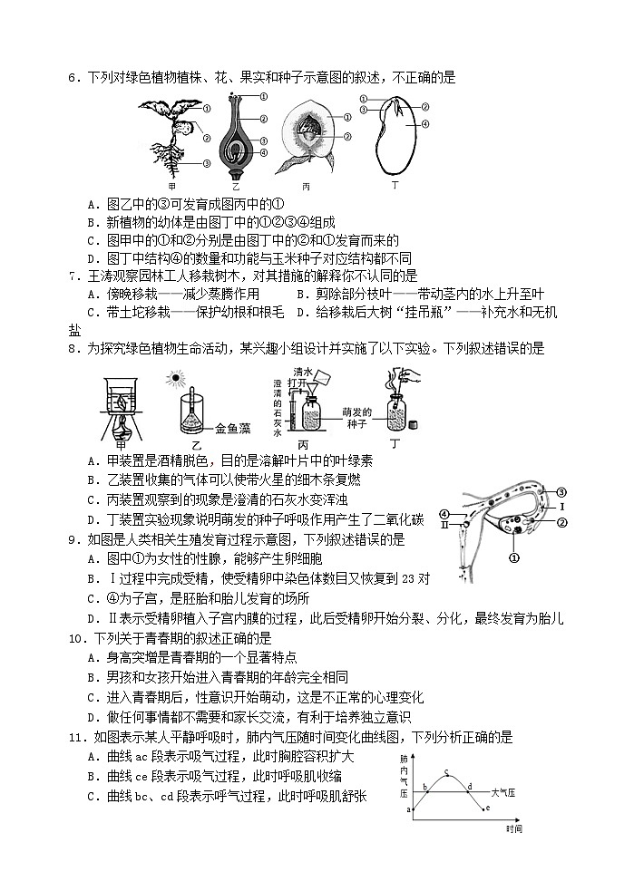 2023年山东省临沂市郯城县初中学业水平测试模拟生物试题（一）(含答案)02