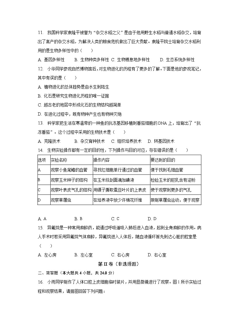 2023年广西河池市宜州区中考生物一模试卷（含解析）03