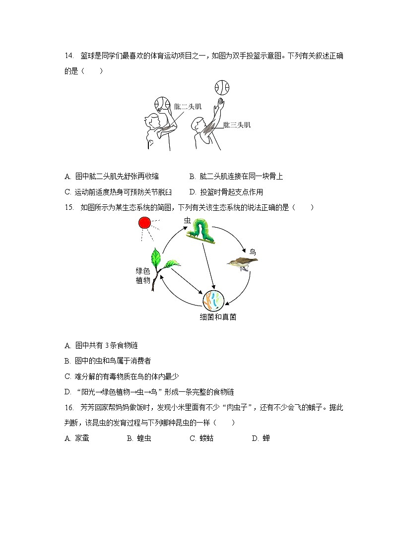 2023年河南省平顶山市郏县中考生物一模试卷（含解析）第3页