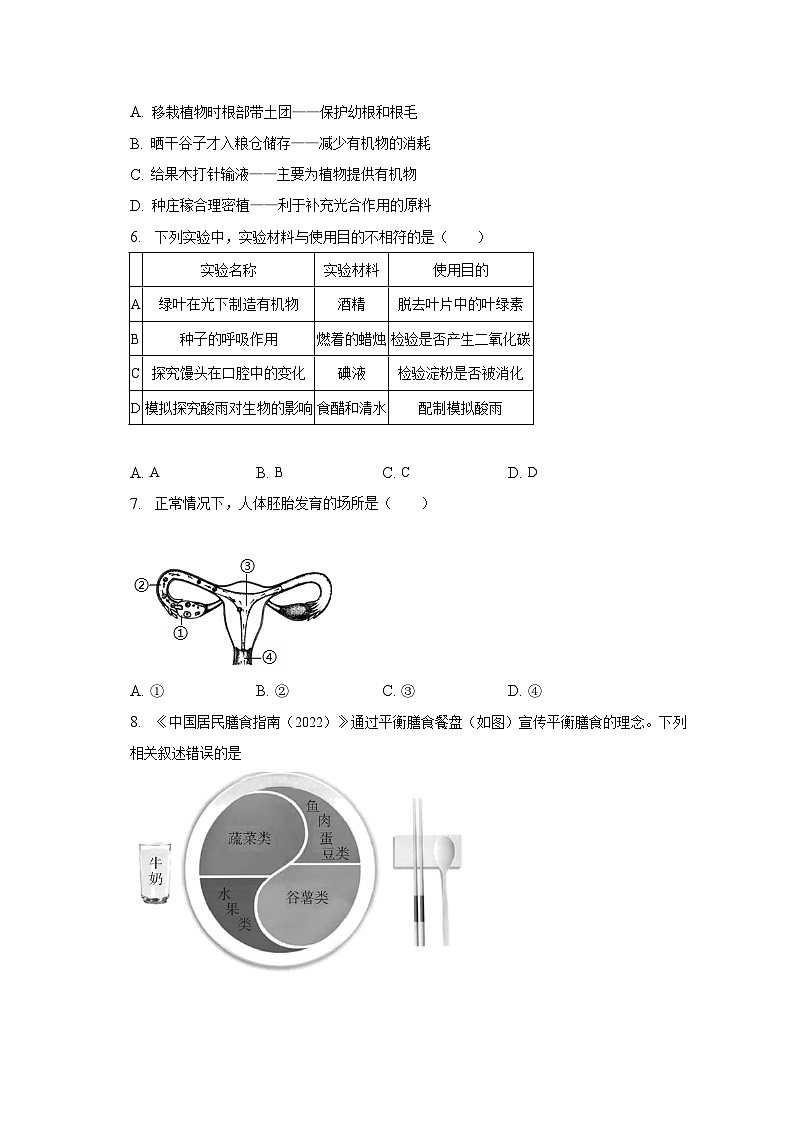 2023年湖南省株洲市炎陵县中考生物一模试卷（含解析）02