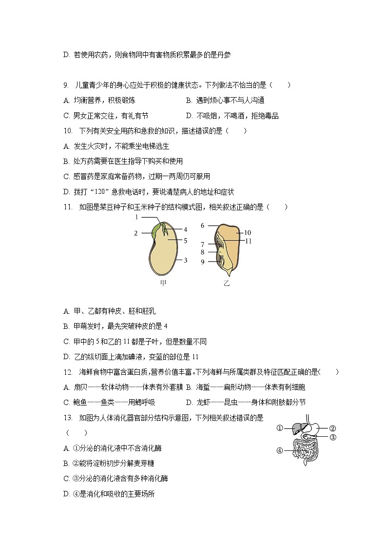 2023年江西省赣州市中考生物一模试卷（含解析）02
