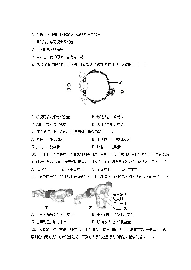 2023年江西省九江市永修县中考生物二模试卷（含解析）02