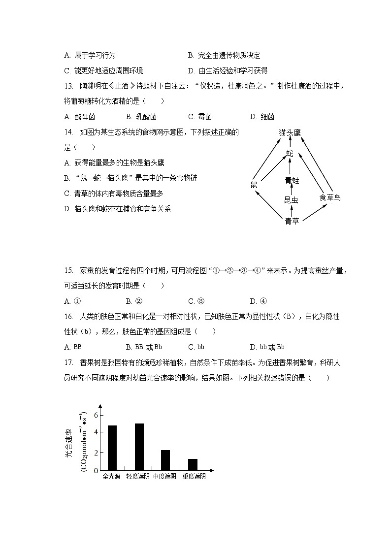 2023年江西省九江市永修县中考生物二模试卷（含解析）03