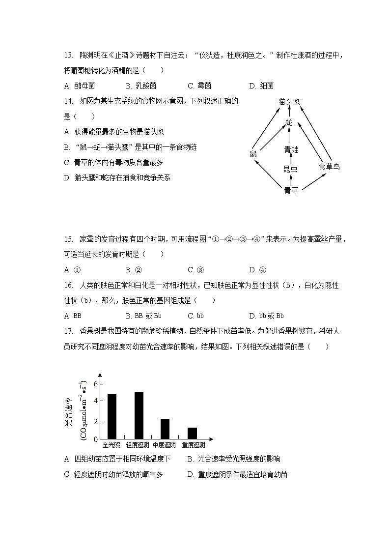 2023年江西省九江市永修县中考生物二模试卷（含解析）03