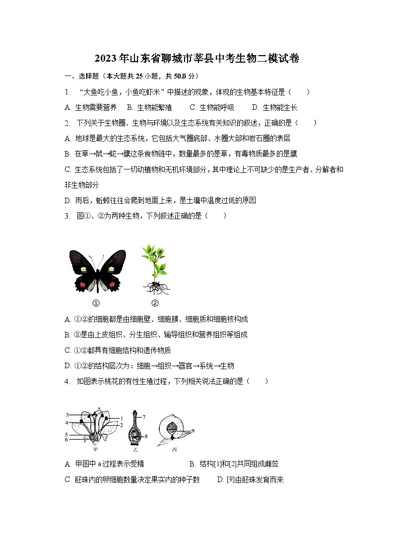 2023年山东省聊城市莘县中考生物二模试卷（含解析）第1页