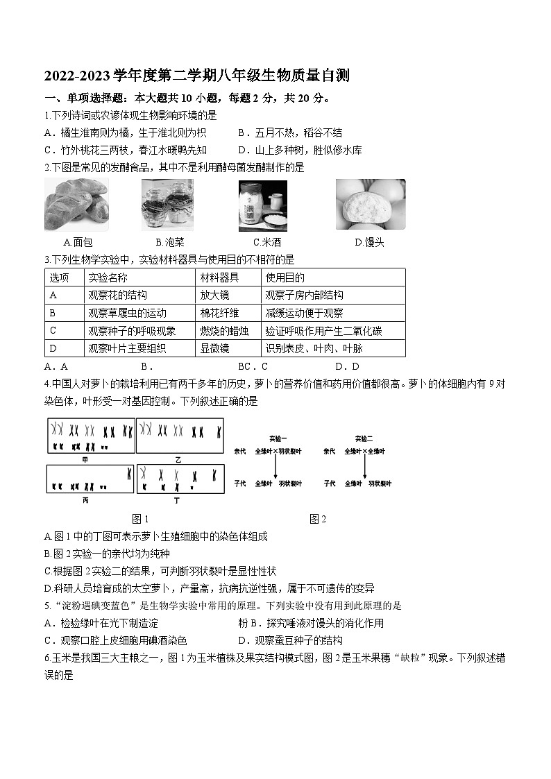 2023年江苏省徐州市铜山区中考三模生物试题(含答案)01