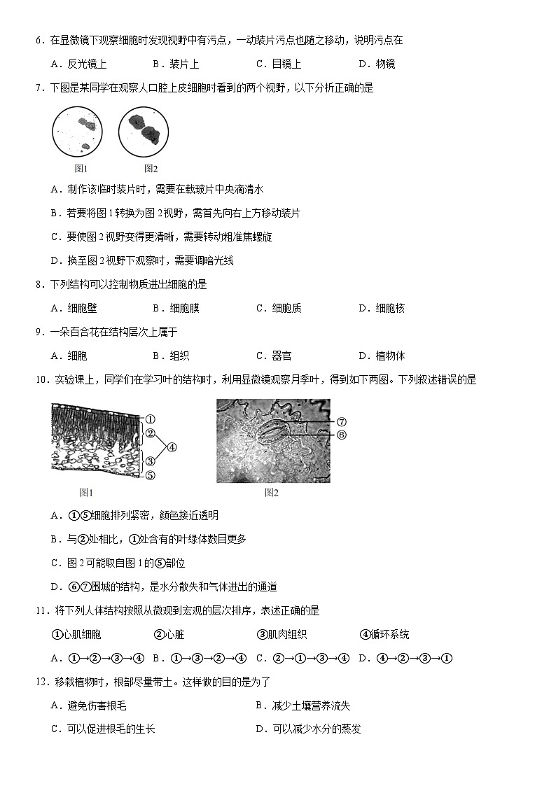 2021北京朝阳初一（上）期末生物（选用）第2页