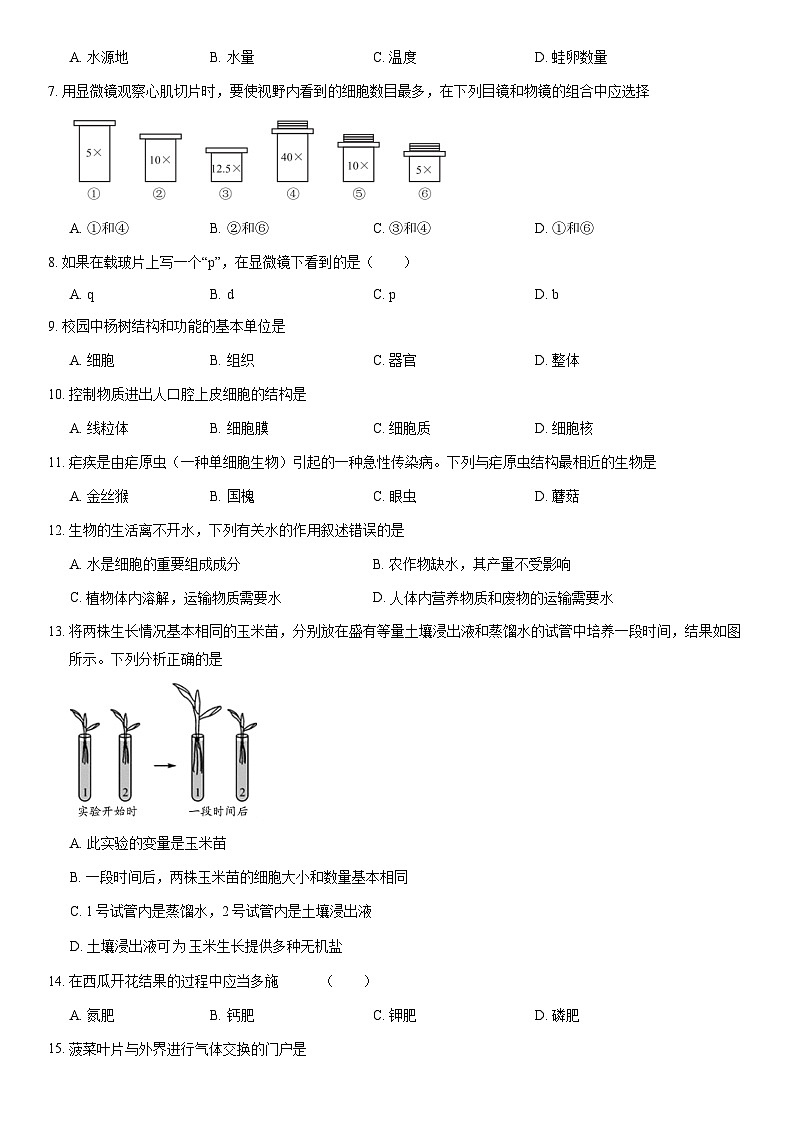 2021北京大兴初一（上）期末生物（教师版）第2页