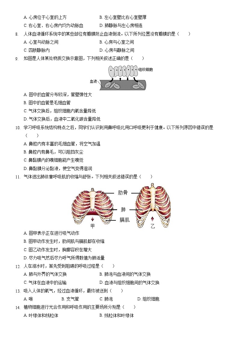 2021北京朝阳初一（下）期末生物（教师版） 试卷02