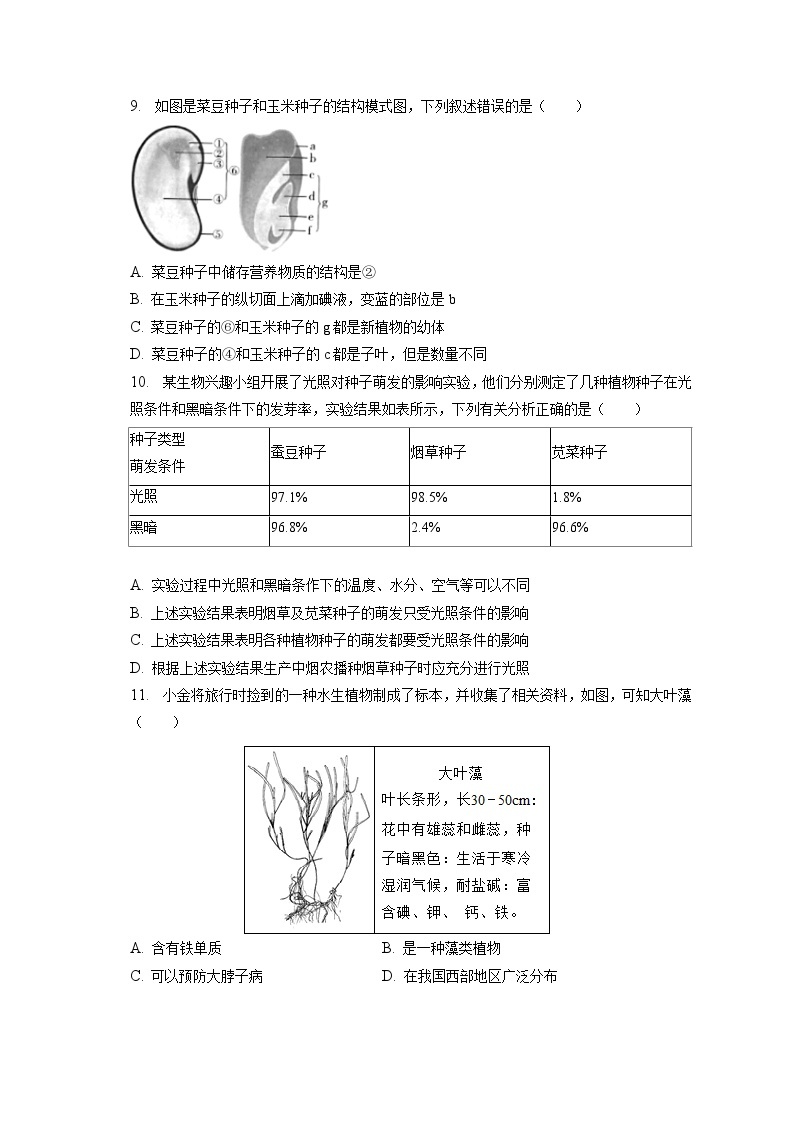 2022-2023学年山东省菏泽市牡丹区九年级（下）开学生物试卷（含解析）03