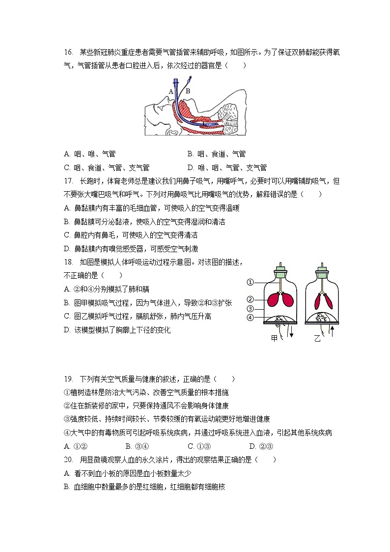2022-2023学年山东省泰安市泰山博文中学七年级（下）开学生物试卷（五四学制）（含解析）第3页