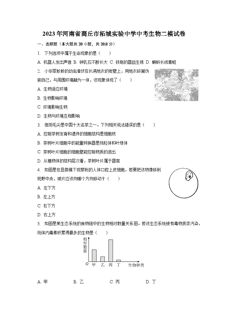 2023年河南省商丘市柘城实验中学中考生物二模试卷（含解析）第1页