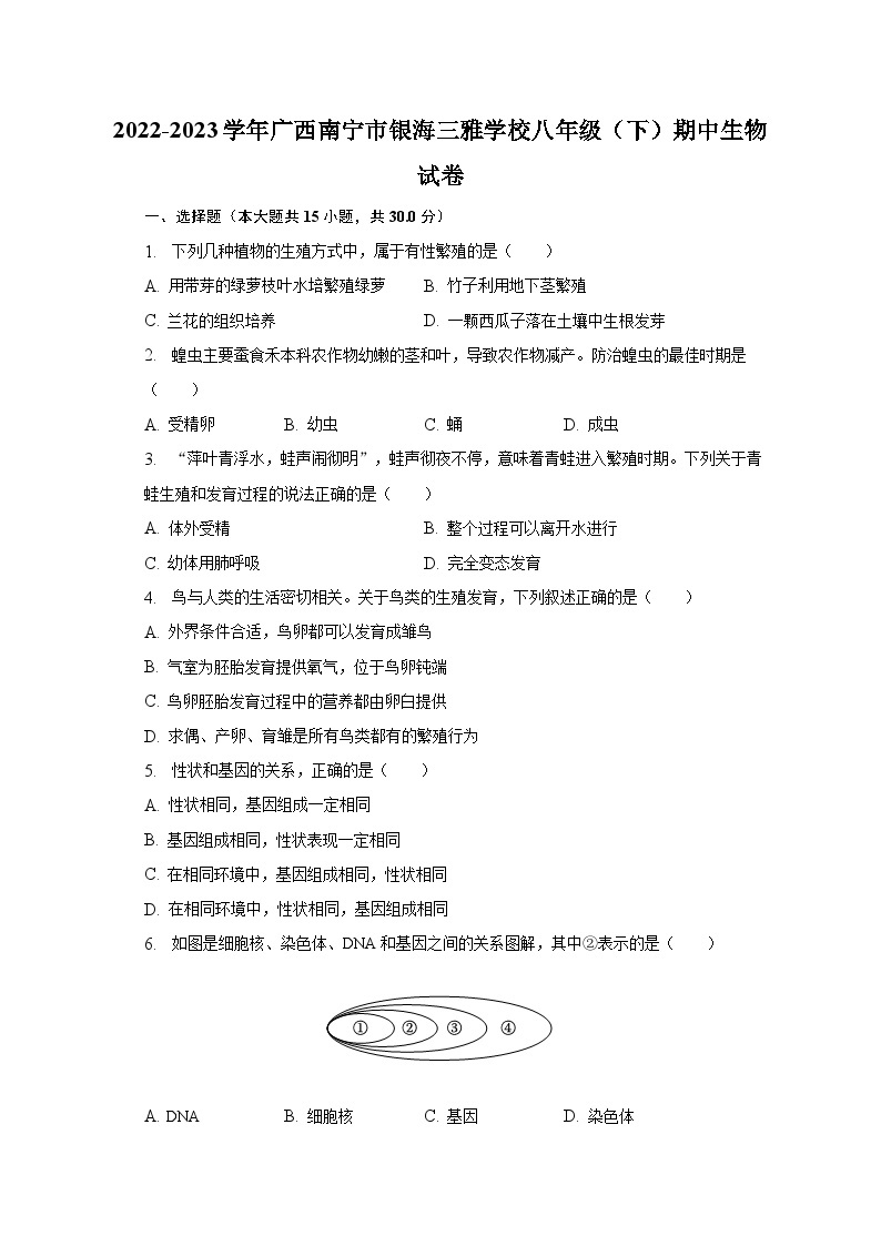2022-2023学年广西南宁市银海三雅学校八年级（下）期中生物试卷（含解析）01