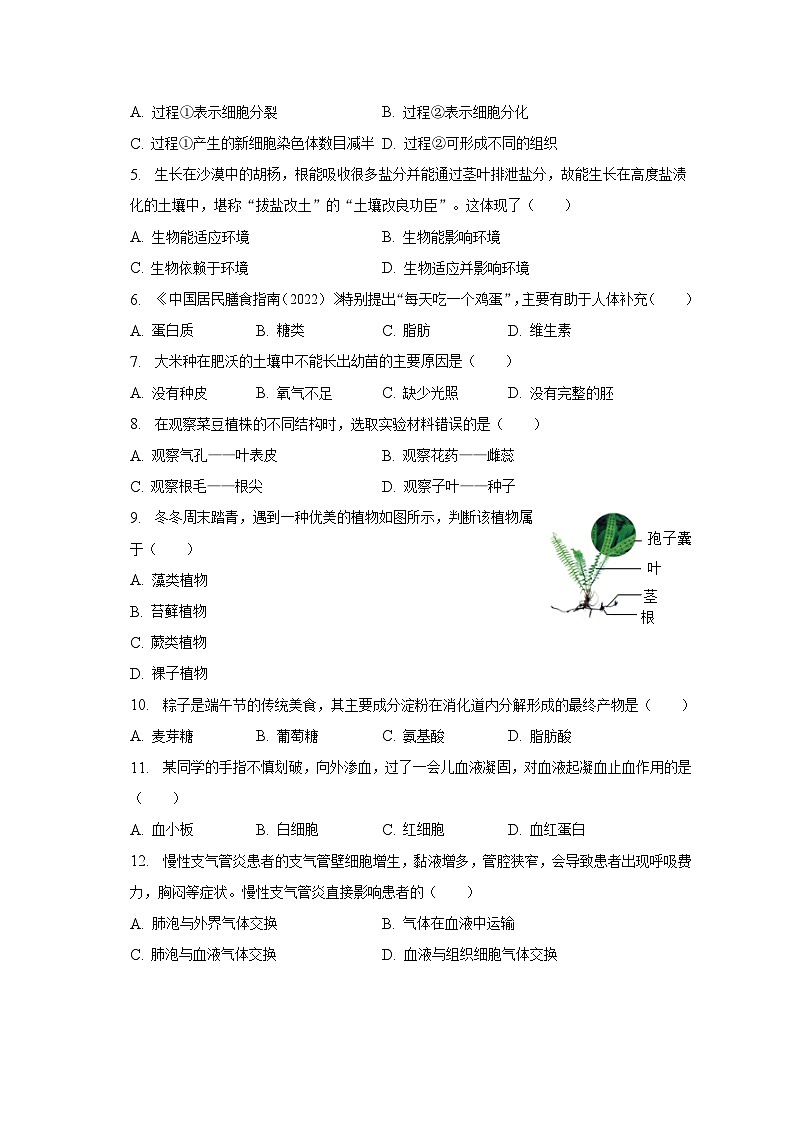 2023年福建省莆田市中考生物二模试卷（含解析）02