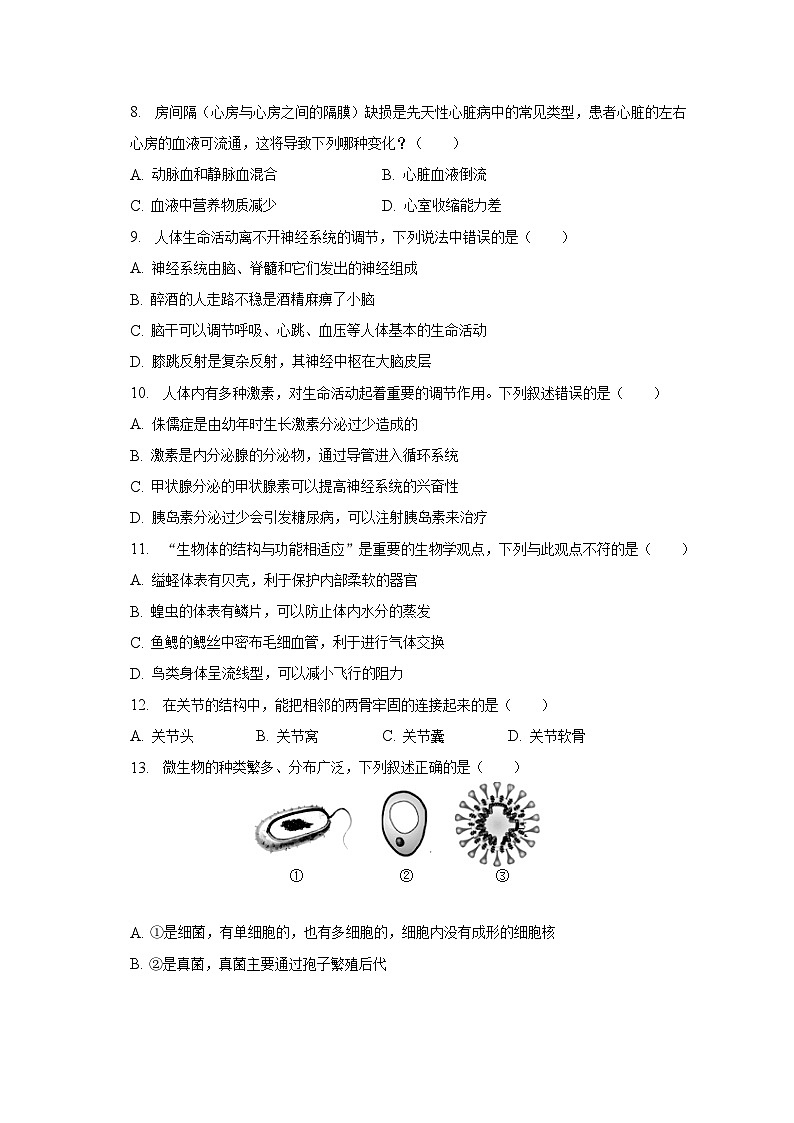 2023年吉林省白山市中考生物二模试卷（含解析）02