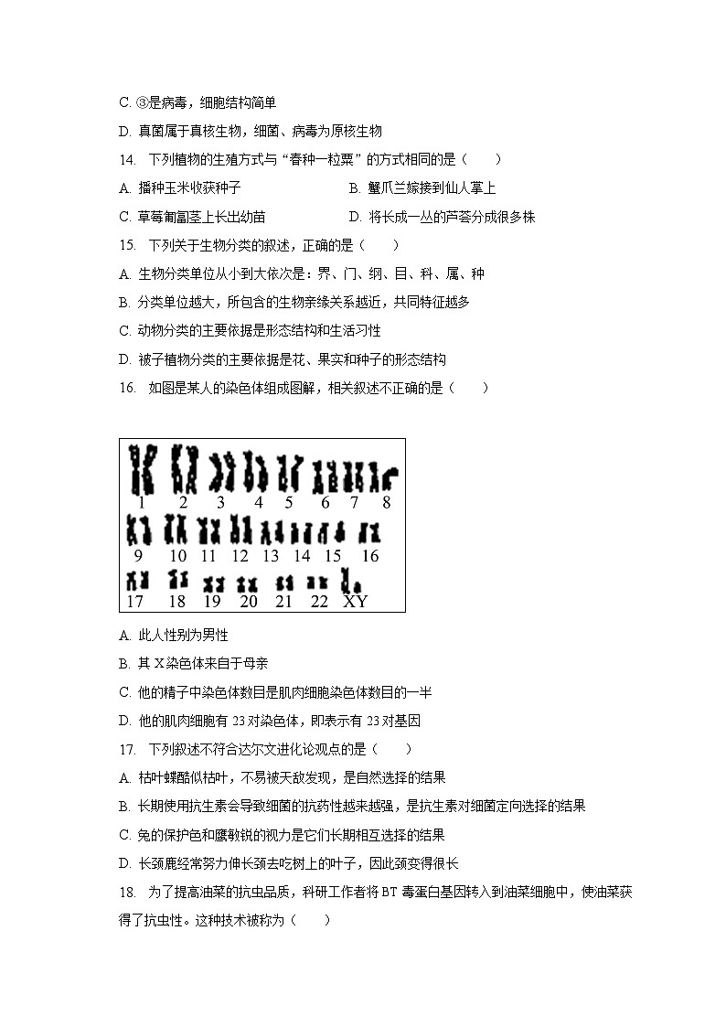 2023年吉林省白山市中考生物二模试卷（含解析）03