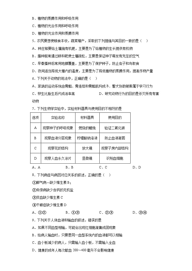 2023年山东省济宁市泗水县中考四模生物试题（含解析）第2页