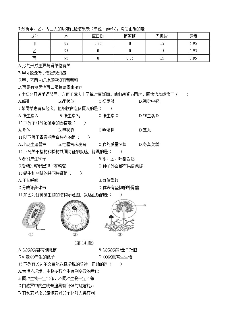 2023年湖北省襄阳市枣阳市中考二模生物试题(无答案)02
