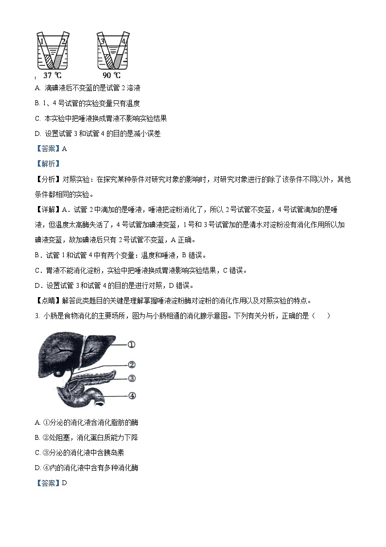 精品解析：湖北省十堰市房县2022-2023学年七年级下学期期中生物试题（解析版）第2页